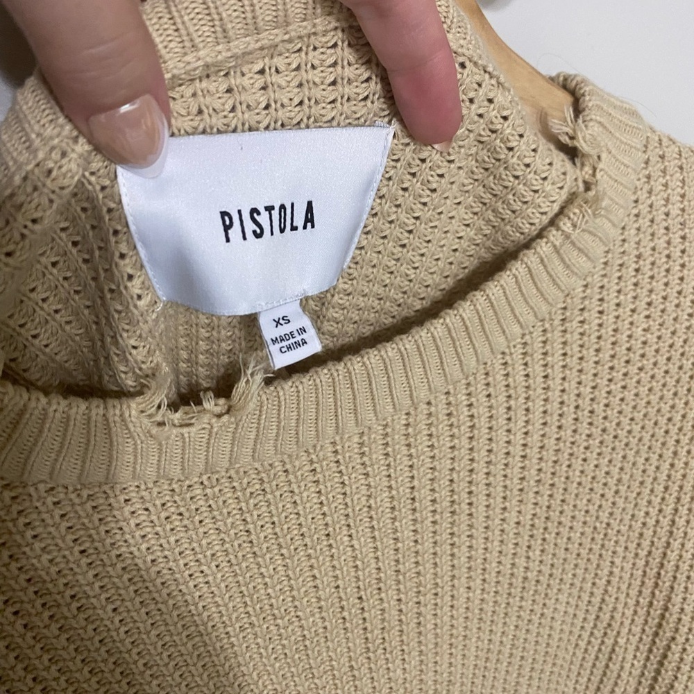 Pistola Olga Distressed Over-Sized Beige Waffle Sweater - Picture 4 of 5